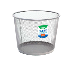 BASURERO  METALICO 27 X 25 CM PLATEADO REDONDO