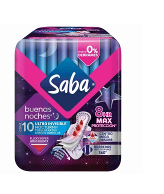 SABA BUENAS NOCHES ULTRA INVISIBLE CON ALAS FLUJO SUPER ABUNDANTE - 10 PIEZAS